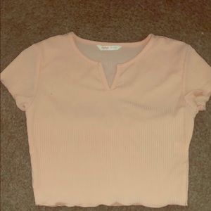 Notch Neck Lettuce Trim Crop Tee